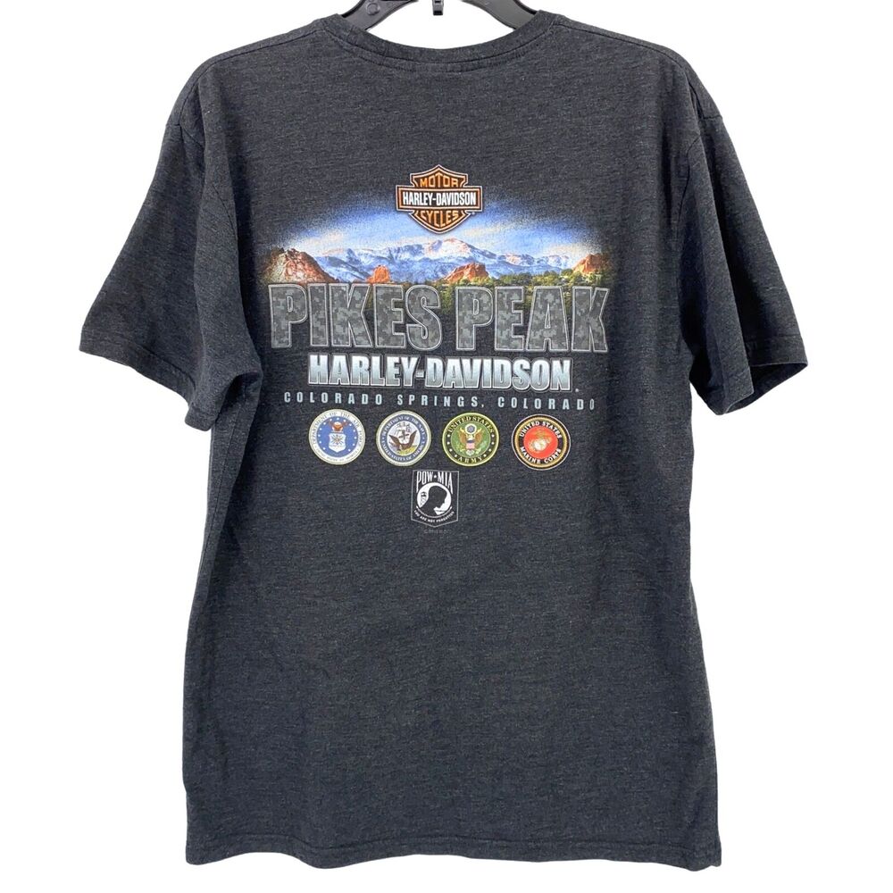 Harley Davidson Pikes Peak Colorado Springs POW MIA Military Skull Shirt Large